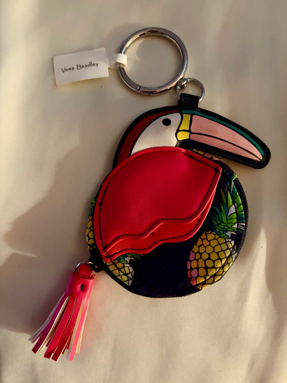 Vera Bradley Tropical Toucan Key & Card Holder in Pink, Yellow, Green, Blue